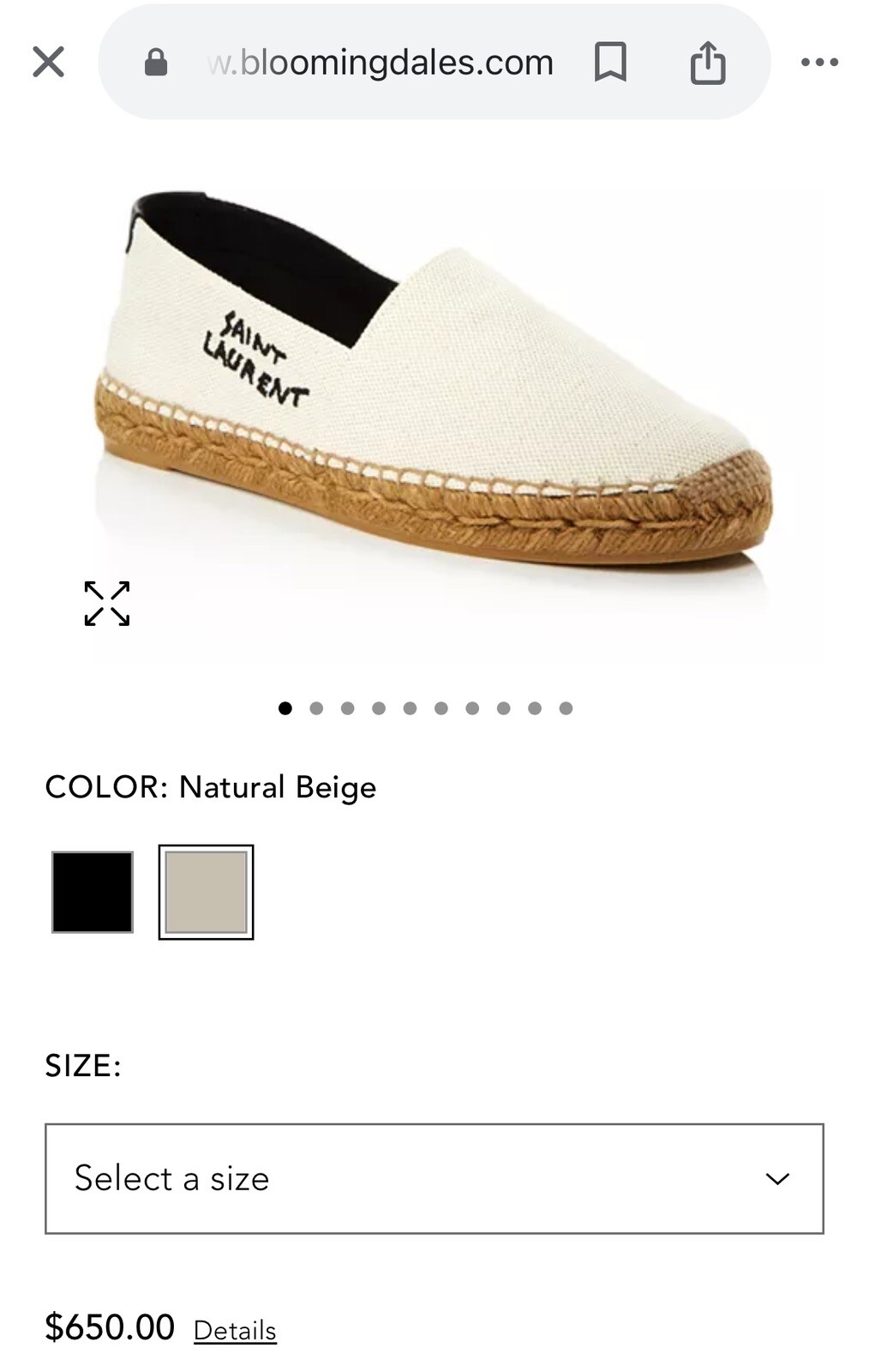 Saint Laurent espadrillas tela beige naturale donna $650 taglia US 10
