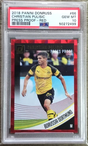 2018-19 Panini Donruss Red Press Proof Christian Pulisic #66 PSA 10 GEM MT