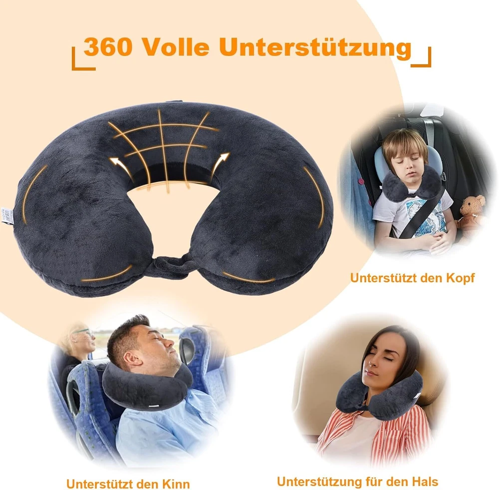 Travel Pillow,100% Pure Memory Foam U Shaped Neck 30X30X9cm, Black