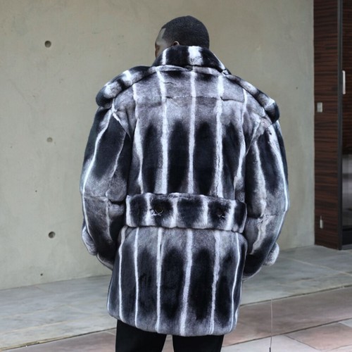 Winter Chinchilla Coat Men Real Rex Rabbit Fur Jacket Lapel Natural Fur Overcoat - Picture 2 of 6