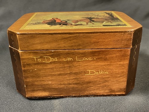 Antique Keepsake Box, Rare Dovetailed 1900's Mother child horse dog Gold Birds - Picture 4 of 12