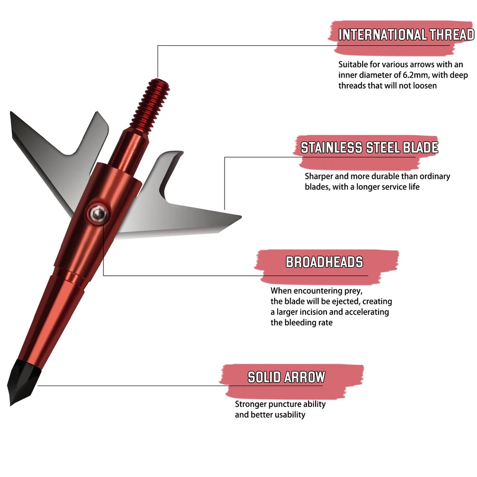 12PCS Red Swhacker Broadheads 100 Gr 2 Blade Hunting Arrowhead Arrow Tips Box - Image 2 of 4