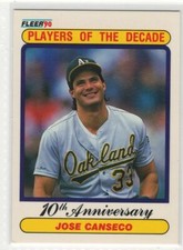 Jose Canseco  1990 Fleer Baseball #629 Players of the Decade Athletics