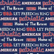 BTHY USA Patriotic American Freedom Home Brave Blue Cotton Fabric By Half Yard