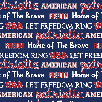 BTHY USA Patriotic American Freedom Home Brave Blue Cotton Fabric By Half Yard