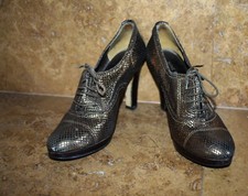 LEATHER Womens NINE WEST snake print gold oxford pumps HEELS Lace tie up size 6