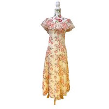 VTG 70's Cottage Core Union Made Romantic Flower Print Ruffle Maxi Dress 9us/S