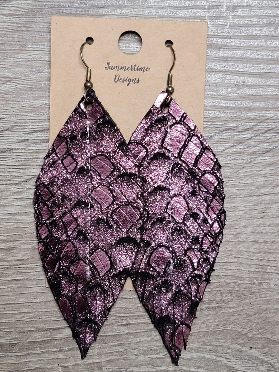 Handmade GENUINE Leather Feather Earrings Black Suede W  display picture 2