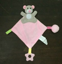 Cudlie Baby Lovey Teddy Bear Activity Blanket Pacifier Loop Teether Crinkle Pink