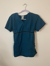 SB Scrubs Scrub Top Medical Uniform Small Wrap Neck Cyan