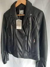 Oasis Ladies Leather Biker Jacket Black Size M Brand New W Tags