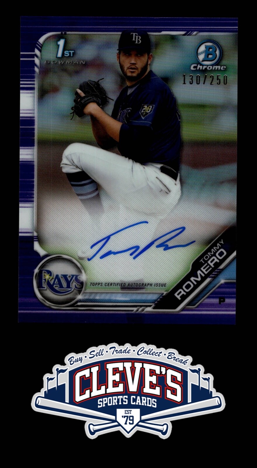 2019 BOWMAN CHROME AUTO TOMMY ROMERO 130/250 PURPLE REFRACTOR Tampa Bay RAYS