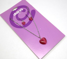 AA1 Pink dangle heart earring pendant set Claire's Jewelry NECKLACE