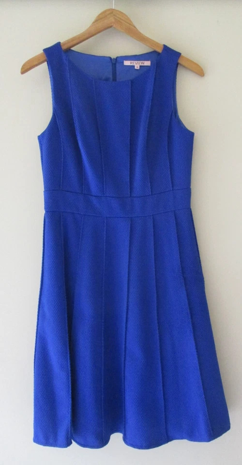 REVIEW WOMENS ROYAL BLUE SLEEVELESS FITTED DRESS COTTON BLEND STRETCH LINED 10