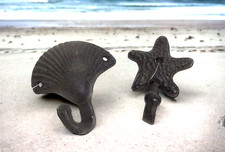 Sea Shell Wall Hook Rustic Set of 2 Beach Ocean Nautical Decor Metal CottageCore