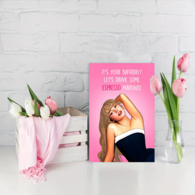 Sabrina Carpenter Card Its Your Birthday Lets Drink Espresso Martinis 7x4.7 Sabrina Carpenter Card Its Your Birthday Lets Drink Espresso Martinis 7x4.7