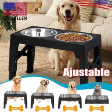 Elevated Dog Bowl Pet Feeder Stainless Steel Raised Food Water Stand w/ 2 Bowls
