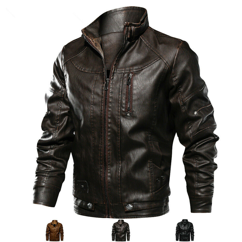 ALTRA Giacca Uomo in Pelle Pu Bomber Moto Giacche Biker Cappotto Frangivento
