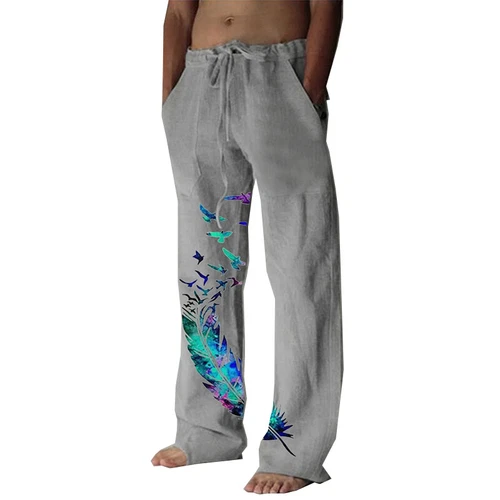 Pantalones sueltos informales de playa con cordón para hombre Yoga retro mezcla de algodón pantalones holgados - Imagen 4 de 14
