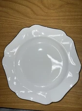 Martha Stewart Collection Baroque Dinner Plate, White/Gold Trim (FC10)