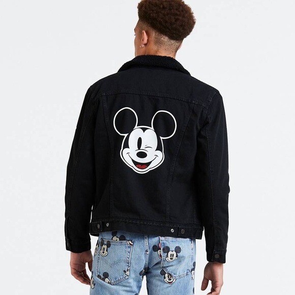Levi's X Disney Mickey Mouse Sherpa Trucker Denim Jacket Black Size Small