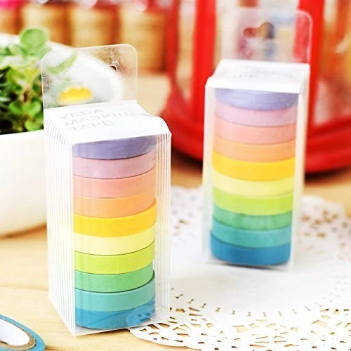 10 Rainbow Writable Washi Tape Set - Paper Masking Sticky Adhesive Craft Tape - Picture 2 of 6
