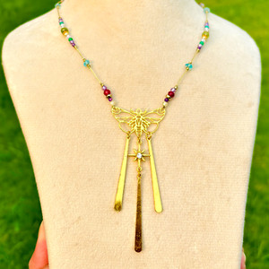 Authentic Gold Plated 4 Micron Fairy W Multi Gemstones Micro Macrame Beautiful Necklace