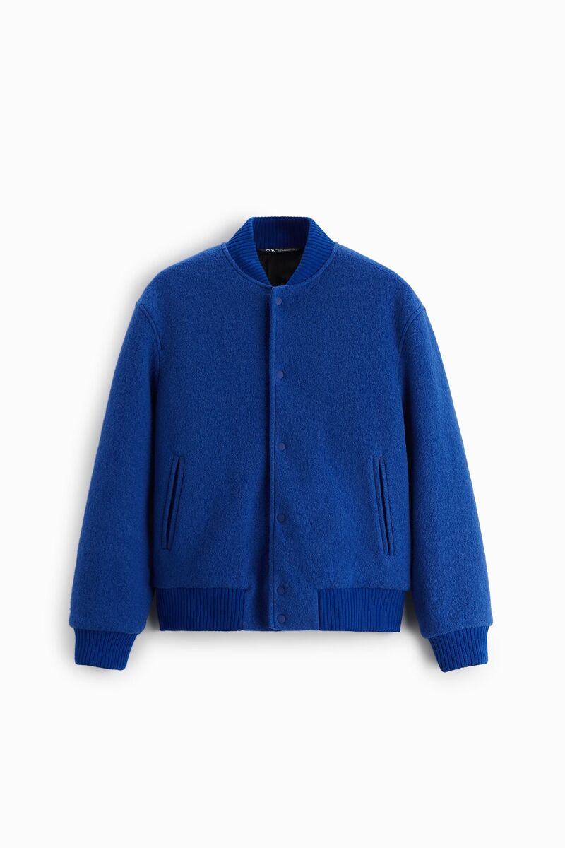 New Zara 100% Wool Varsity Bomber Jacket Blue S 6564/182 New Zara 100% Wool Varsity Bomber Jacket Blue S 6564/182