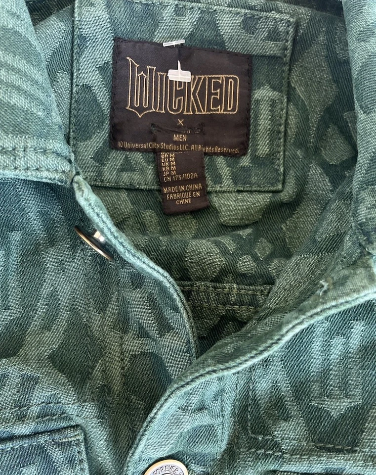Jaqueta jeans Wicked verde levantada jacquard monograma masculina média nova sem etiquetas - Imagem 4 de 4