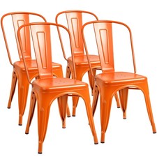 Set of 4 Metal Dining Chair Stackable Trattoria Chair Bistro Cafe Chairs,Orange