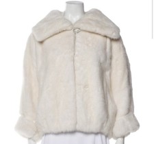Luxury White Mink Fur Coat Jacket Bomber With Crystal Button