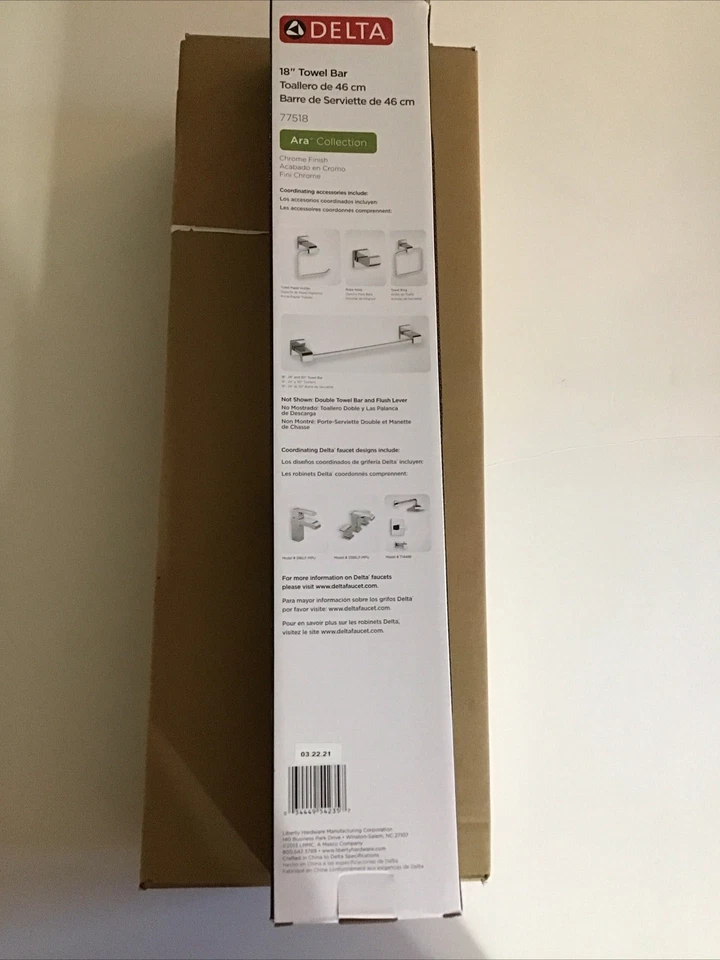 Лот из (3) настенных полотенцесушителей Delta 77518 - Ara 18 дюймов хромированные. Запечатанный - Изображение 3 из 4