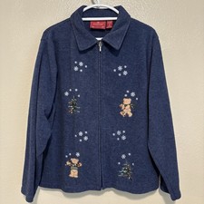 Holiday Lodge By Northcrest Christmas Zip Up Sweater Cardigan Jacket Blue XL