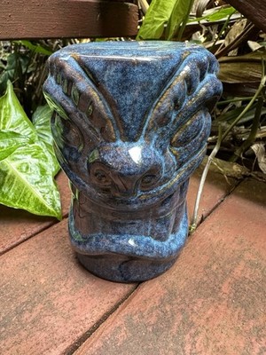 2007 Wendy Cevola Frankoma War Gold Blue Tiki Mug Bank Gecko