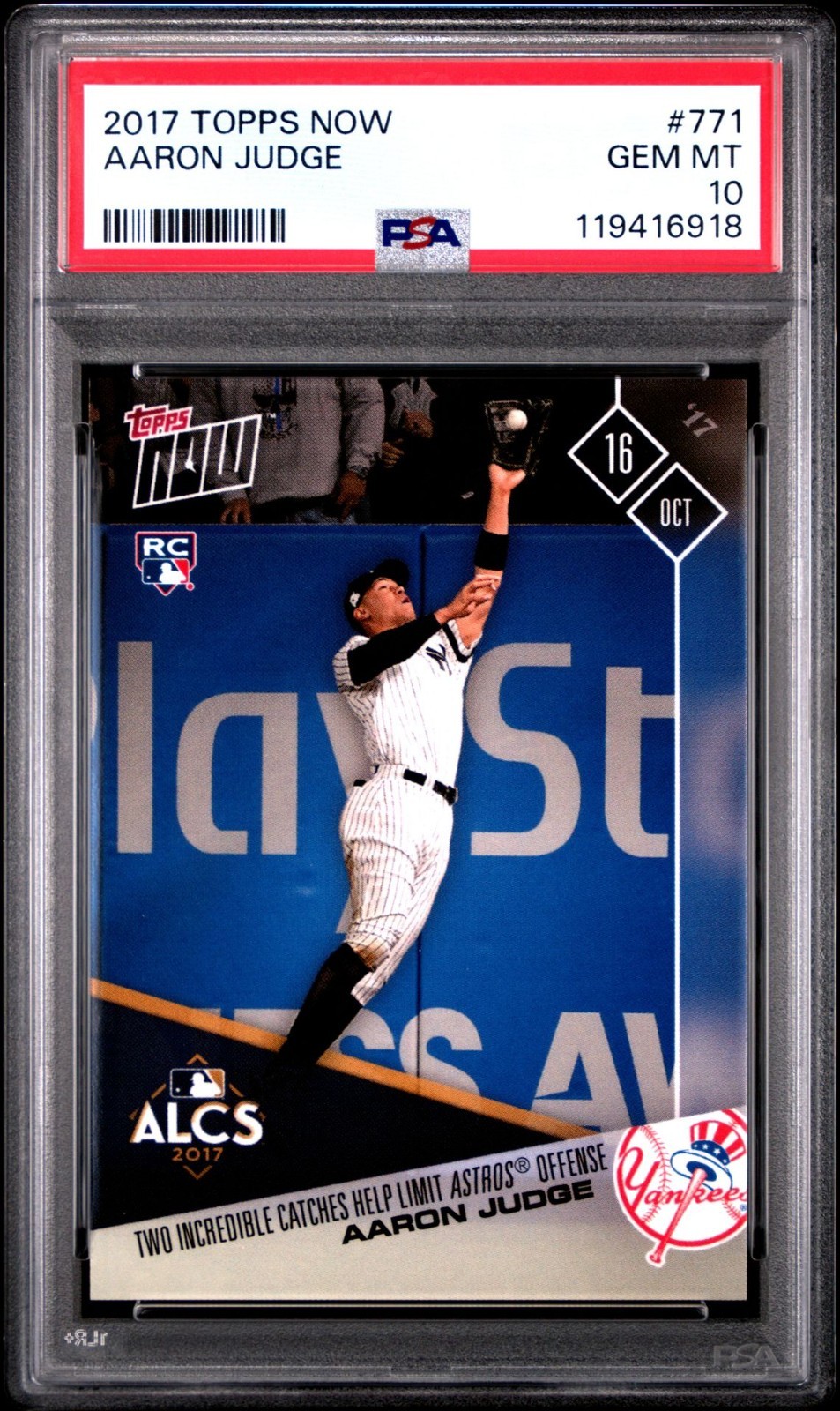2017 Topps Now AARON JUDGE 771 RC Rookie - PSA 10 GEM MINT