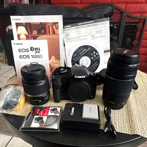 Canon EOS Rebel XS / 1000D DSLR Bundle w/ Bag 2 Lenses Battery Charger Filter