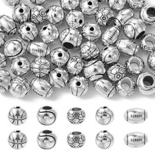 50 Pcs 5 Styles Antique Silver Ball Theme Alloy Beads Rondelle Baseball Rugby Ba