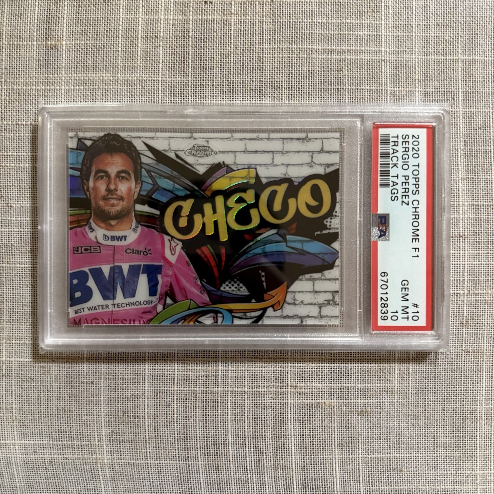 2020 TOPPS CHROME FORMULA 1 TRACK TAGS #10 SERGIO PEREZ TRACK TAGS PSA 10