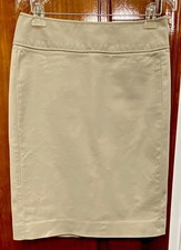 Vintage Gap Women's Beige Solid Twill Stretch Pencil Knee Skirt Zip Slit Size 6
