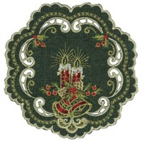 Tischdecke Weihnachten Rund 20 Cm Deckchen Weihnachtsdeckchen GrüN Gold Bestickt