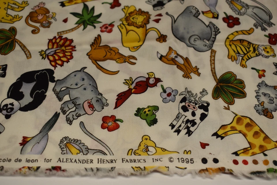 ALEXANDER HENRY FABRICS noah's friends 1/2 YARD zebra sheep giraffe hippo panda - Image 3 of 4