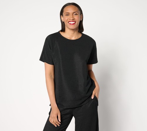 Joan Rivers Classics Collection Damen Top Gr. XL Crinkle Strick schwarz A647308