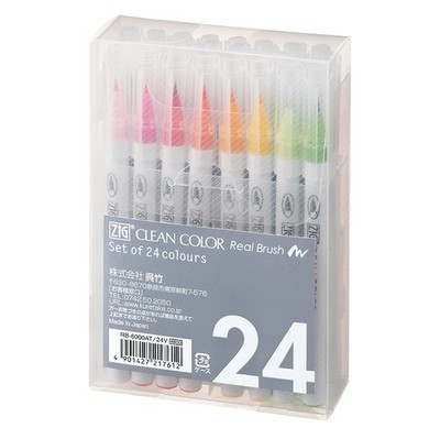 Kuretake Color Pen Brush Pen ZIG Clean Color Real Brush 24 Colors RB-6000AT/24V
