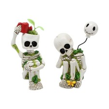 Halloween Resin Skull Decor Set Thinking Theme 2 pcs for Table Shelf or Mantel