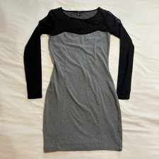 Forever 21 Womens Gray Black Mesh Long Sleeve Bodycon Mini Dress Size S