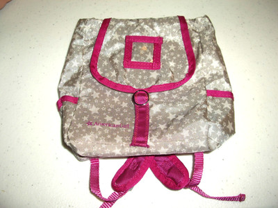 T31 American Girl Doll Size Backpack Gray w White Stars Purple Trim Adjustable