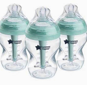 Tommee Tippee Anti-Colic Wide Neck Bottle Set of 3 BPA-Free Clear/Green 0m+ 1-10