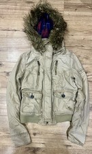 Abercrombie  Fitch Y2K Beige Jacket Fur Hood Trim VTG Full Zip Hoodie Medium