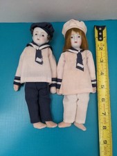 Pair Of Vintage Porcelain And Cloth Sailor Do...