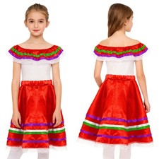 Kids Girls Ruffled Top With Skirt Celebrations 2 Pieces Dancing Mexican Dress